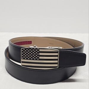 Nexbelt USA Monochrome American Flag Buckle Black Leather Ratchet Belt Max Sz 36